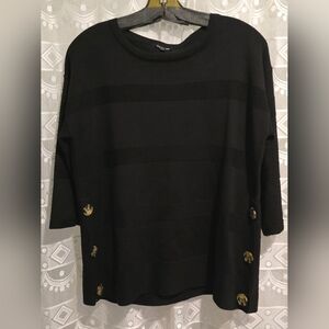 Vision 155 Women's Small Black Knit Striped Sweater 3/4 Sleeves Button Up Sides